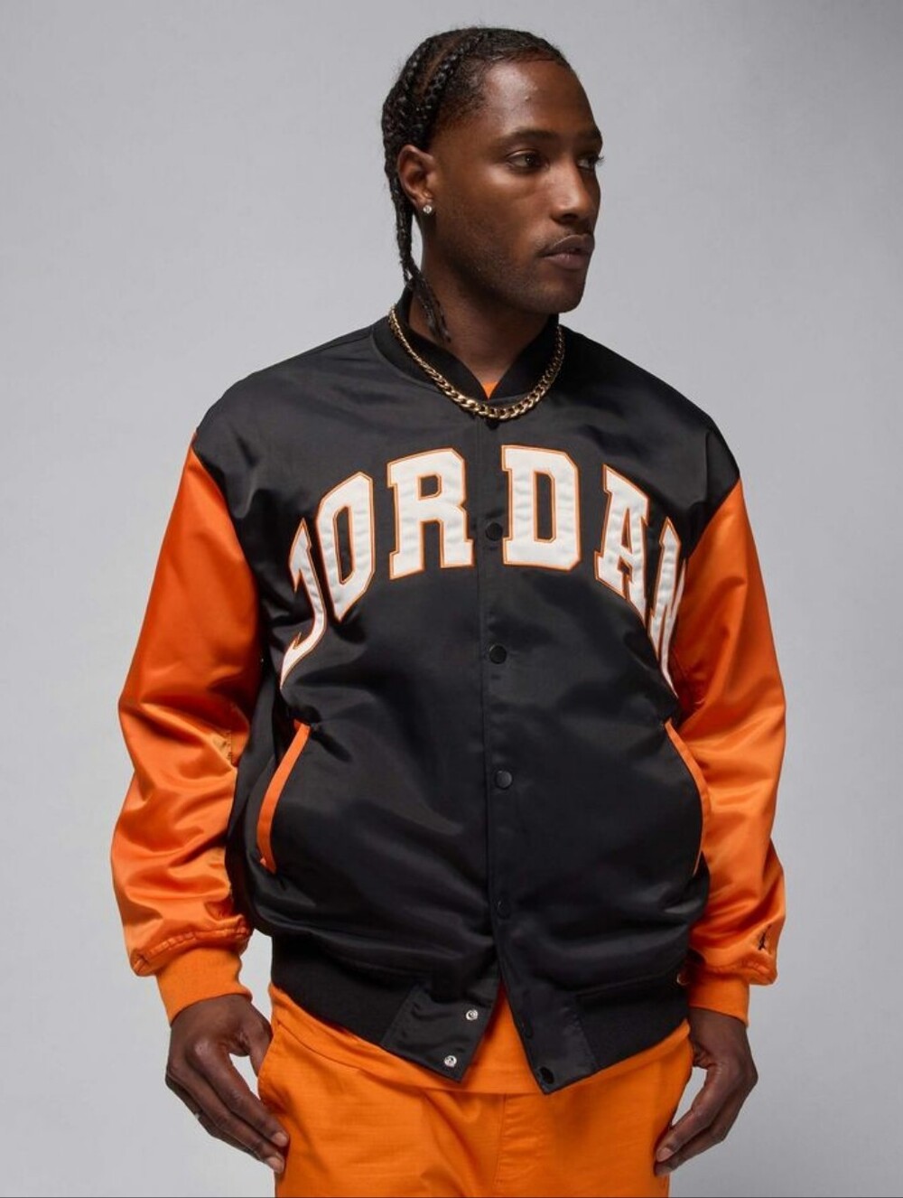 Jordan Black and Orange Satin Varsity Jacket
